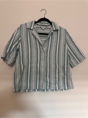 Signature Striped Crewneck Sweater in Teal and White
